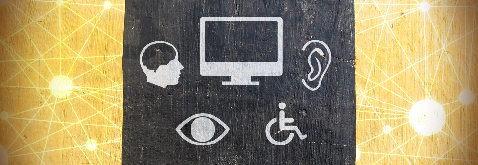 Image showing chalk drawings of accessibility symbols on a dark background