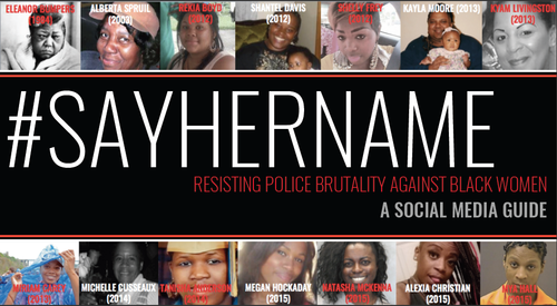 A snapshot from the cover of the Say Her Name report regarding resisting police brutality against black women.