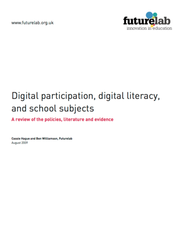 front page of article, "Digital participation, digital literacy, and school subjects" with FutureLab logo in the top right corner