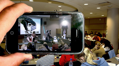 Augmented reality overlay in a classroom.
