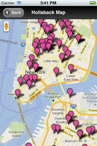 google map of new york city with pink dots marking various spaces