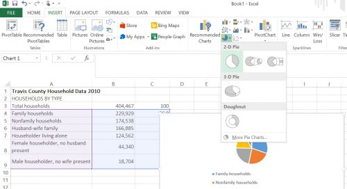 Screenshot demonstrating how to make a pie chart in Excel