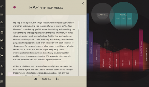 Screen shot of a screen with description of Rap/Hip Hop Music
