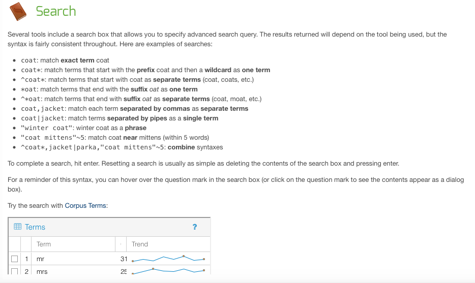 screen shot of search results within voyant