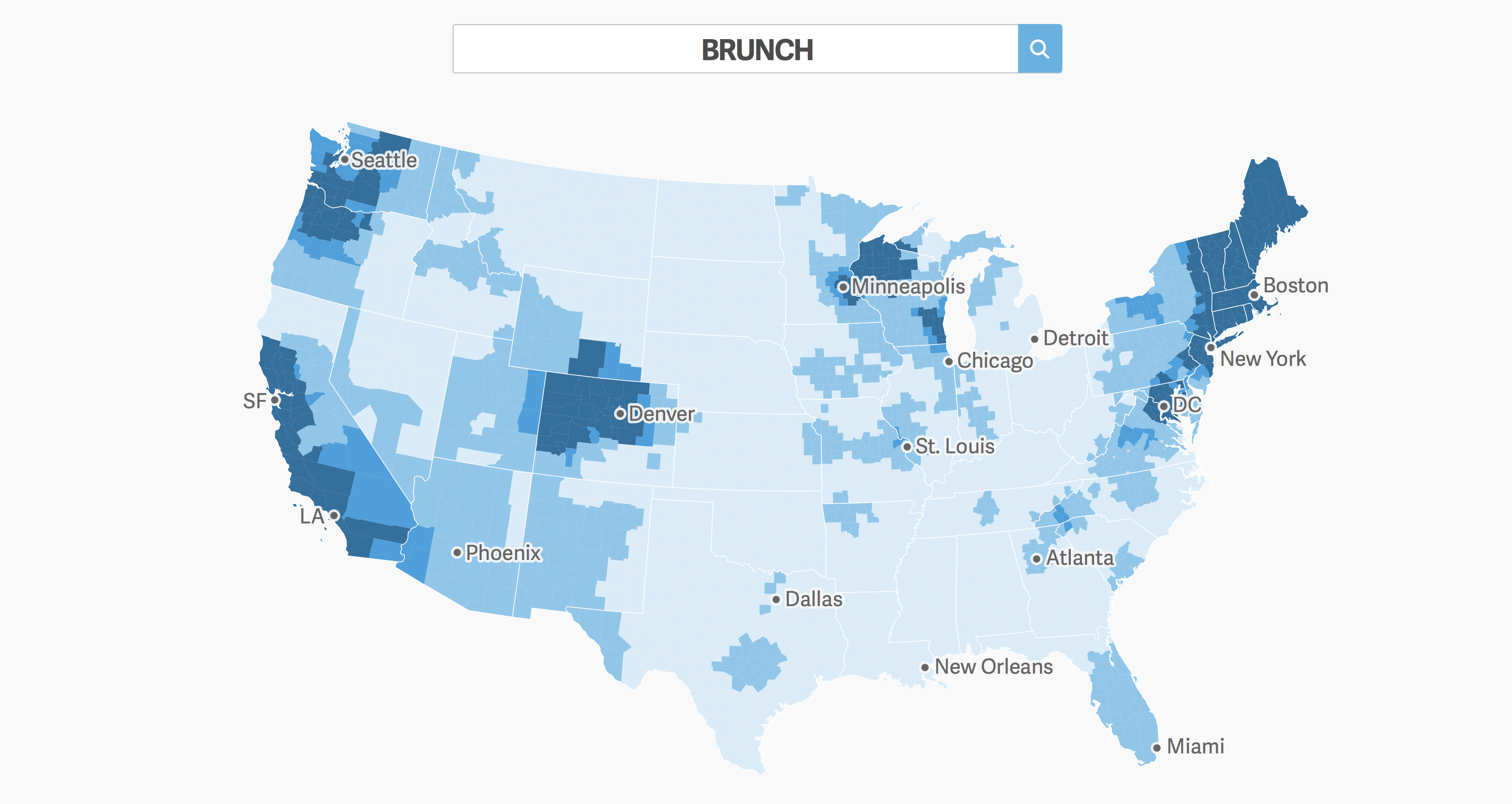 map showing use of the word "brunch"