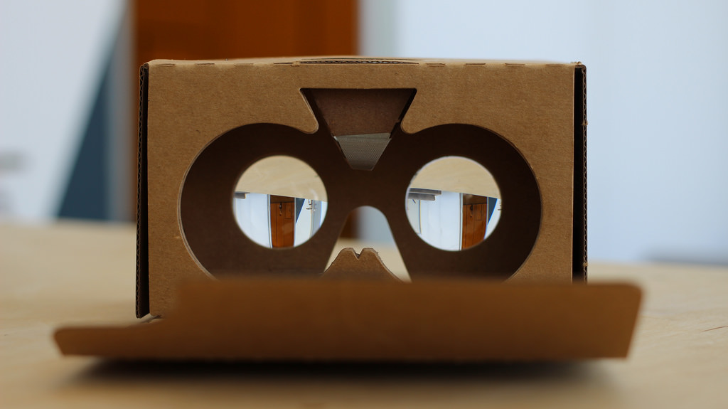 Google cardboard headset on a table