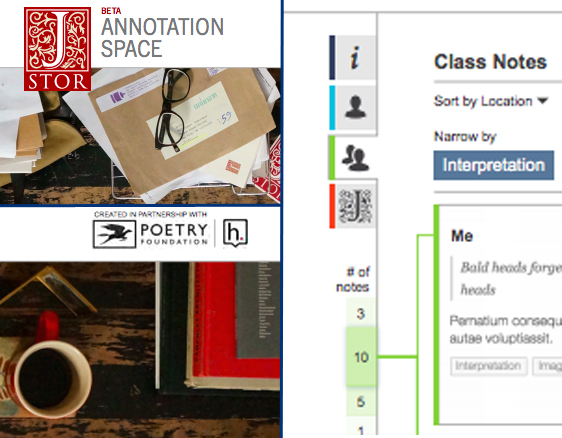 Composite image showing three screenshots of a web poetry annotation tool.