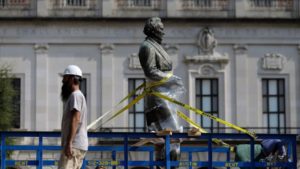 an image of former president of the confederate states of america jefferson davis ensnared in moving harnesses