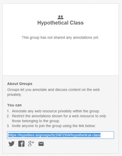 The screen used to create private groups in the Hypothesis tool