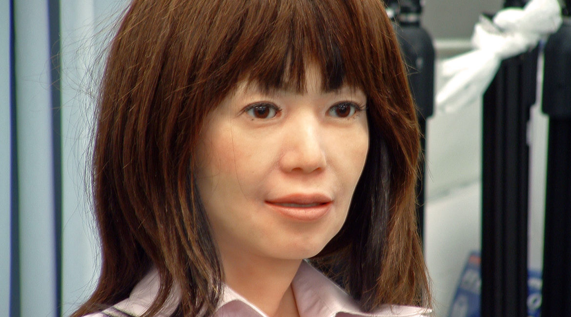 This image shows a humanoid robot called Repliee Q2.