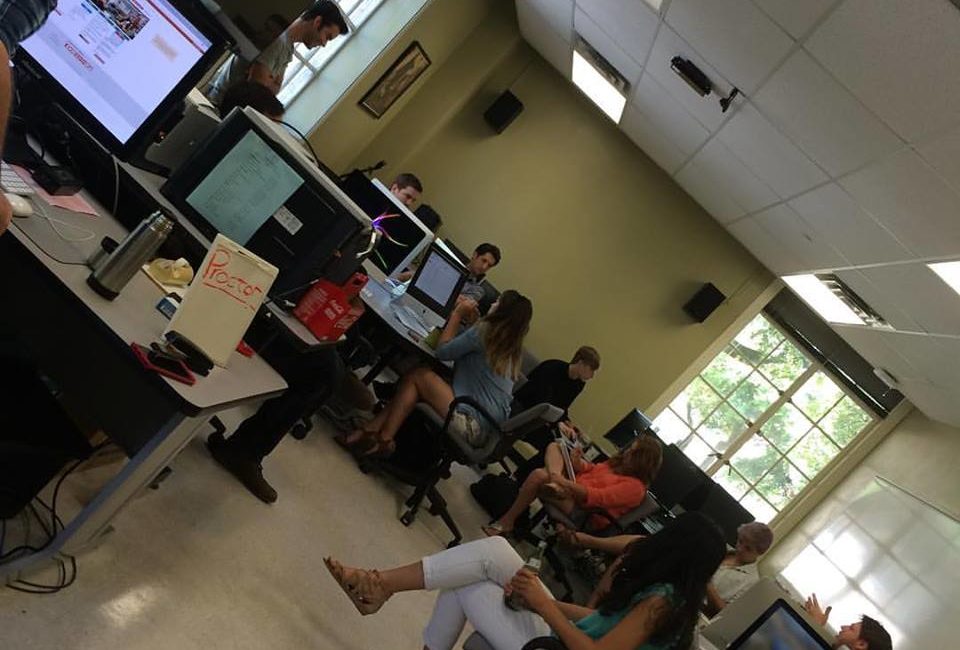 Students working on computers in a computer laboratory