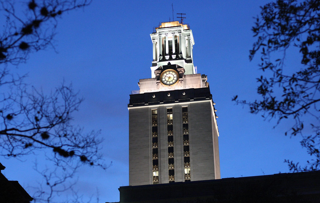 The UT Austin tower at night