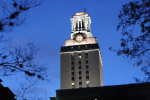 The UT Austin tower at night