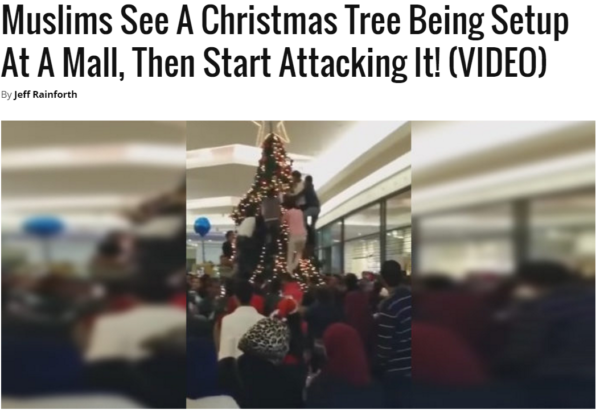 Clickbait article from conservative news site Freedom Daily titled Muslims See a Christmas Tree, Then Start Attacking It!