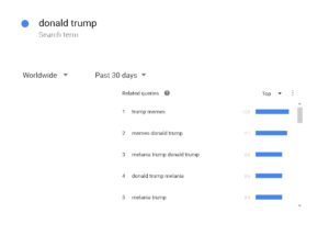 Screenshot shows that "trump meme" is the top result.