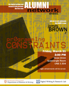 Promotional poster for DWRL's Alumni Network Event with James Brown Jr. Information provided in post.