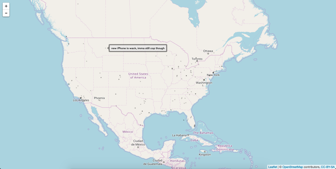 map showing tweet locations